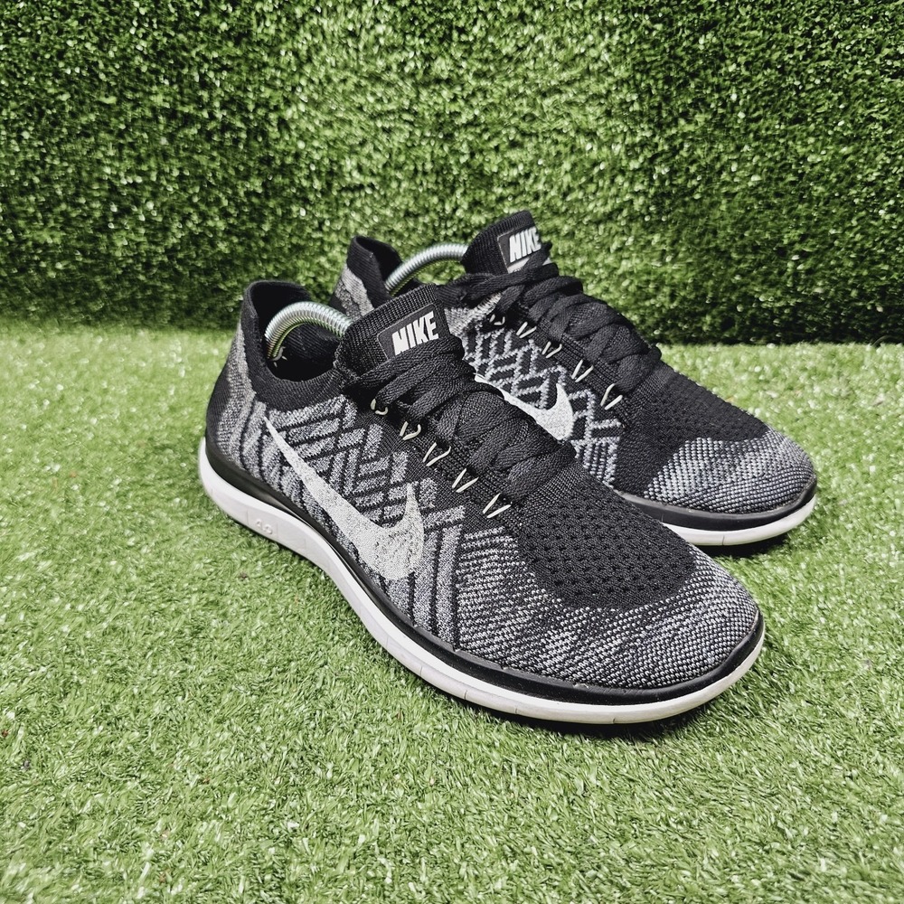 Nike Free 4.0 Flyknit Black White Athletic Sneakers 717076-001 Womens Size 8.5